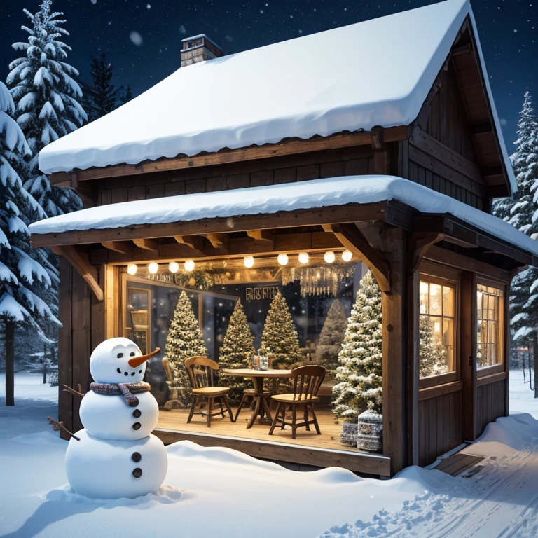 toy_store, window_display, winter_theme, snowy_pine_trees, LED_lights, magical_winter_night, fluffy_snowman_plush, glittering_snow_crystals, skiing_figures, winter_fun, colorful_scarves, wooden_snowshoes, ice_skates, winter_sports, festival_stalls, decorated_houses, heartwarming_touch