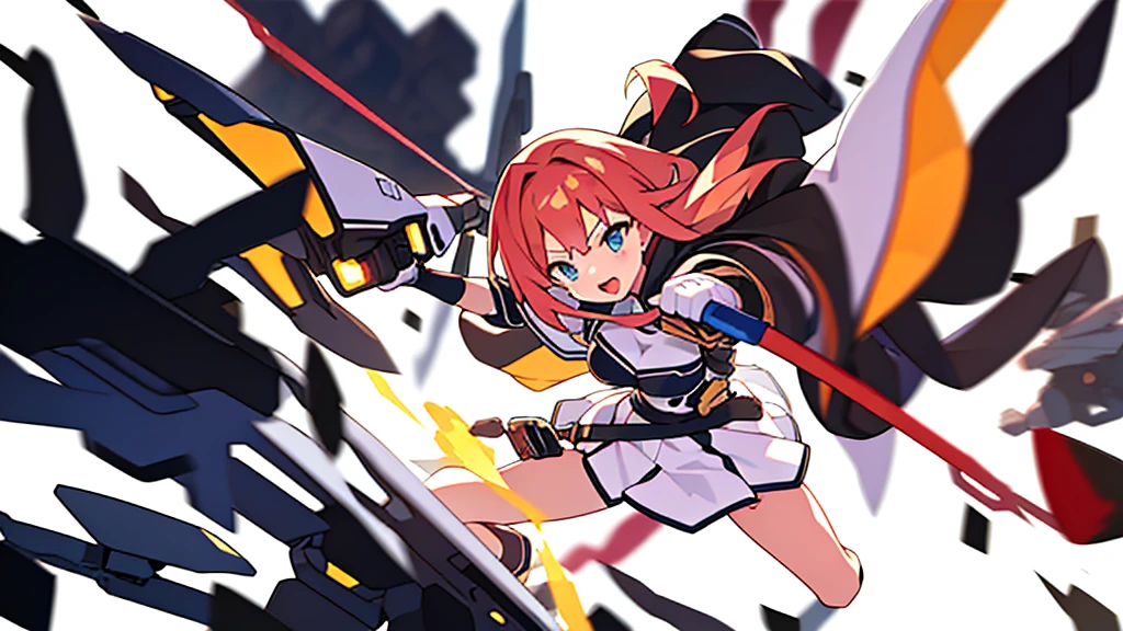 Anime girl , combat pose, (((blurry background, white background))), character focus,
