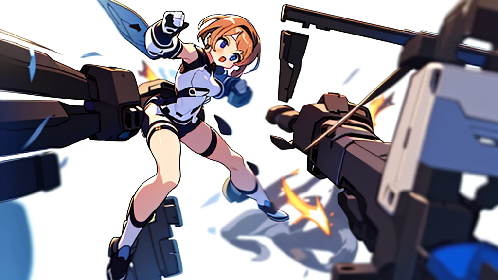 Anime girl , combat pose, (((blurry background, white background))), character focus,