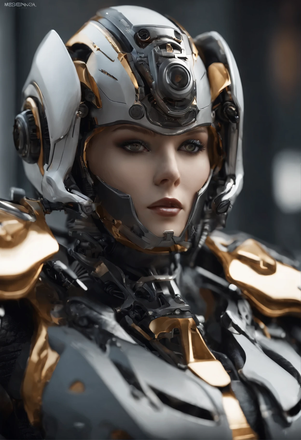 ((mesa)), ((maximum quality), alta qualidade、ultra-definition, realista, (Rosto ultrafino)、colorido 、Science fiction、Beautiful robot police woman、((Ciberpolis))、((Mechanical joints))、machine body、((machine components))、Actuator Joints、White porcelain mechanical armor、(Curvy face)、((Olhos ultra detalhados))、boca fina、inexpressivo、cabelos lisos、((((Electronic substrate)) ))、Machine Gloves、(Capacete com sensor de antena)、da parte traseira