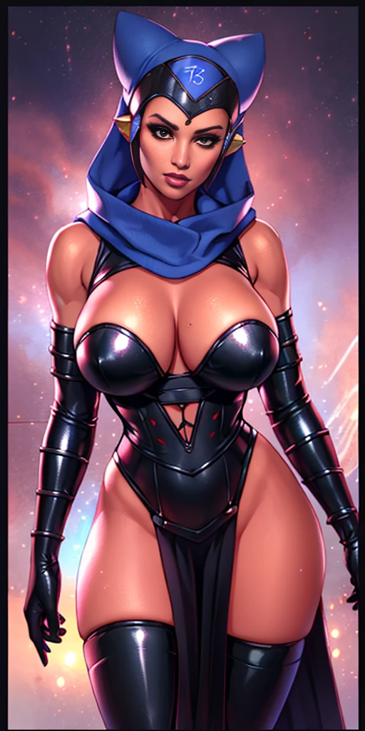 Sexy big tits Twi'lek, lithe body, busty, thin, athletic, ((red skin), twi'lek), evil space knight, space ninja, (wearinodest))) loose black tunic, cowl, cloak, gloves, leggings, straps, buckles, corset, long skirts, long sleeves, fantasy, ((armor))), ((busty), slender body, thin, slim , slim waist, ((huge breasts))), Imperial starship, Star Wars,