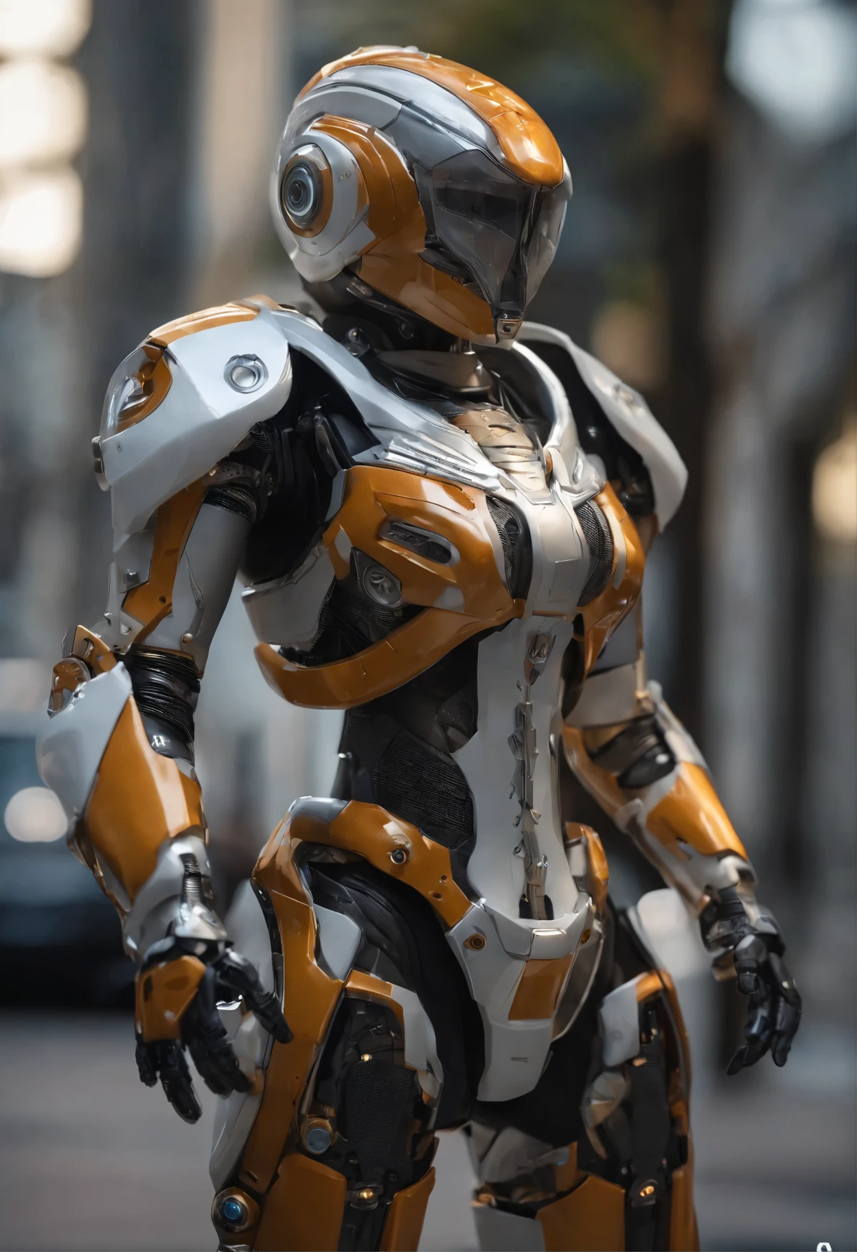 ((mesa)), ((maximum quality), alta qualidade、ultra-definition, realista, (Rosto ultrafino)、colorido 、Science fiction、Beautiful robot police woman、((Ciberpolis))、((Mechanical joints))、machine body、((machine components))、Actuator Joints、White porcelain mechanical armor、(Curvy face)、((Olhos ultra detalhados))、boca fina、inexpressivo、cabelos lisos、((((Electronic substrate)) ))、Machine Gloves、(Capacete com sensor de antena)、da parte traseira