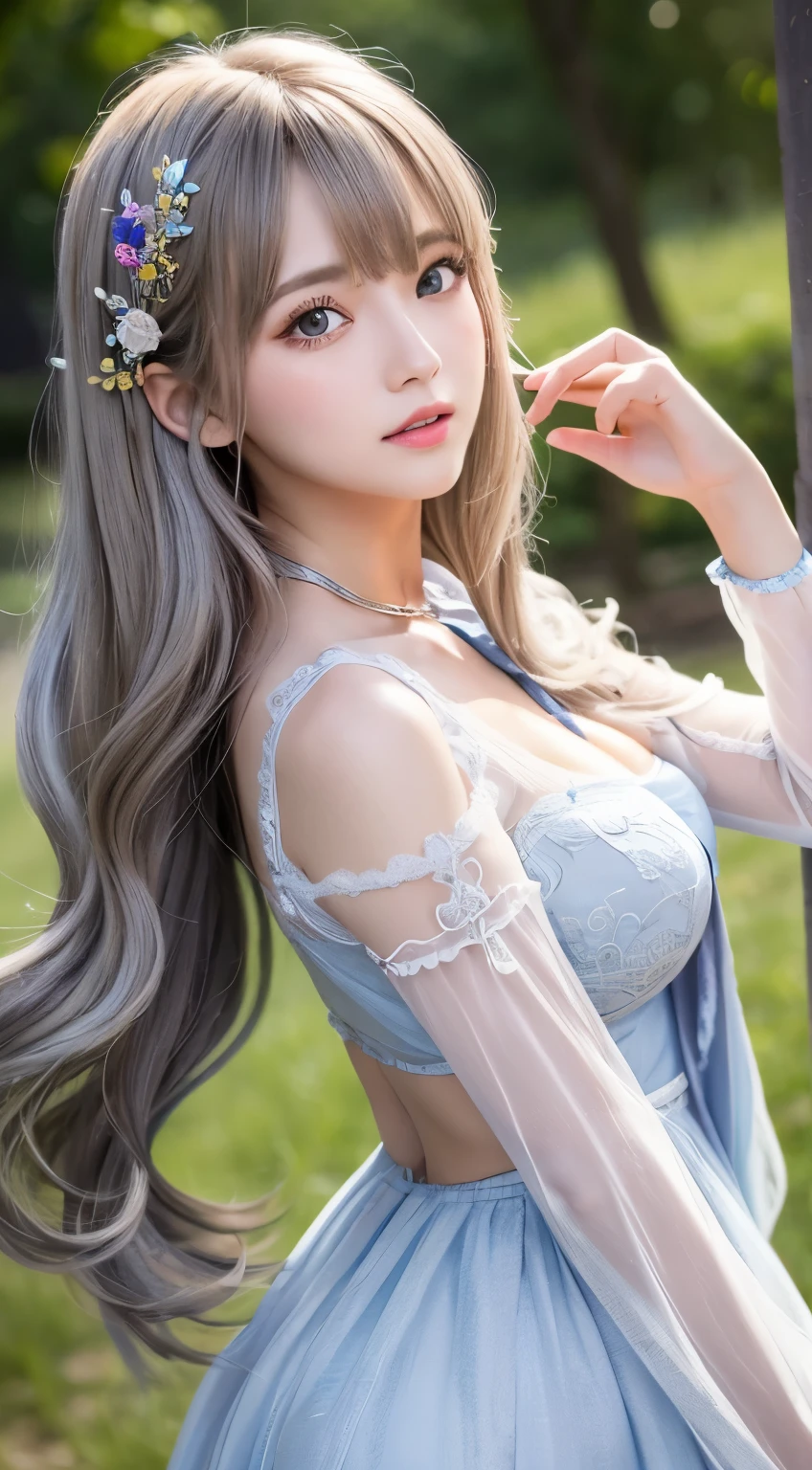 {{NSFW}},((highest quality、In 8K、master piece:1.1))、fisheye lens 、1 woman、Transparent white skin、delicate and beautiful skin、Realistic feeling、Long gray hair、Long silver hair、tie hair low、hair length around butt、gloss々hair of、beautiful straight hair、bangs are cute、Cut the bangs parallel to each other、bangs bangs、Looking at the camera、look at camera、Big eyes、fat woman:1.1、:1.1,Big eyes,super detailed face、cute face、young face、keep your face firmly、high detailed lips、erotic eyes,Slender body,covered erect nipples,shiny skin,Take a full body photo、feminine toned body、draw the entire landscape、comb your hair、detailed design、fantasy world view、fantasy costume、Clothing like in the game、characters in the game、fantasy world dress、colorful and intricate costumes、The costume has detailed decorations.、