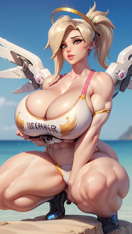 Mercy,Overwatch,squatting on the ground,tmasterpiece,Huge stacked breasts,The kinky exposed ,(Surreal breasttremely full breasts)),((Super large)),Big breasts Thin waist,(((Extremely large breasts))),seductiv,High detail,hyper qualit,high resolution,8K,8k smooth,(reality: 1.2),(Highly realistic,Ultra-realistic,photograph realistic),(Realism: 1.2),Solo,(Perfect feminine curveig breasts:2),(Huge breasts:2),(gigantic cleavage breasts:2),(Large breasts:2),(Bare tits:1.4),(chiseled abs : 1.1),Nice strong legs,,(Curvy:1.1),Narrow waist,(gigantic hip:1),(Thick thighs:1),(Thick legs:1),Muscular,(body builder:2)