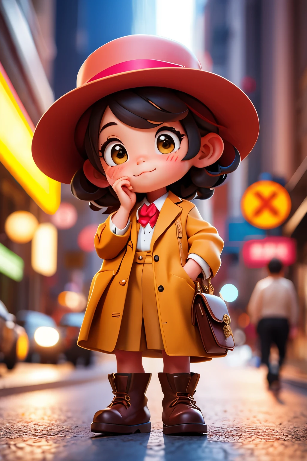 Girl doing magic on the street、Tuxedo、silk hat、Stronger blur