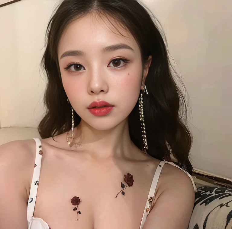 um close up de uma mulher com uma tatuagem no peito, maquiagem sul-coreana popular, maquiagem coreana popular, linda jovem coreana, linda mulher sul-coreana, linda jovem coreana, rosto sexy com maquiagem completa, Ulzzang, young lovely korean face, beautiful asian girl, jennie blackpink,  coreana, beautiful chinese model, young pale and beautiful asian face