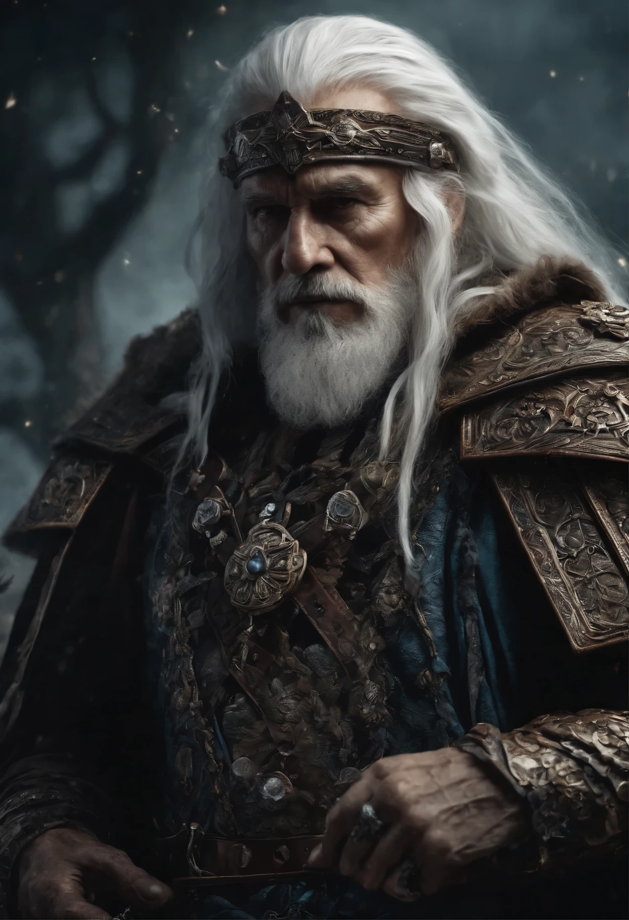 (extremely detailed 8k wallpaper), a medium photo of an old man warrior with white hair from the necromancer Gerrary, intricate, with many details, dramatic