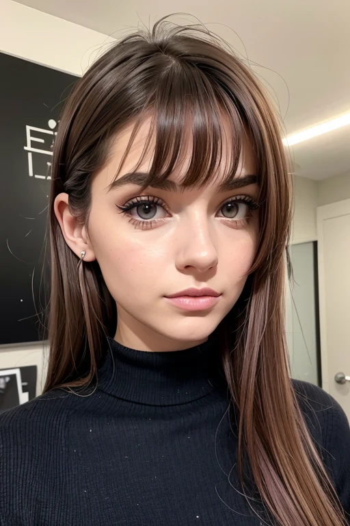 Belle fille, Marron_eyeeautiful mince adolescente de 18 ans, cheveux color [Brown highlights cheveux], [Pixie undercut] cheveux)), boucles d’oreilles, lèvres, Réaliste, taille étroite, charmant, pink lèvrestick, maquillage coloré, Cils longs, boucles d’oreilles, porter de l’eye-liner, peau claire, (mignon), (face détaillée), Yeux détaillés, Iris détaillé, corp magnifique, corps athlétique, abdominaux prononcés sur l&#39, pantalon moulan, veste cuir , sac LV