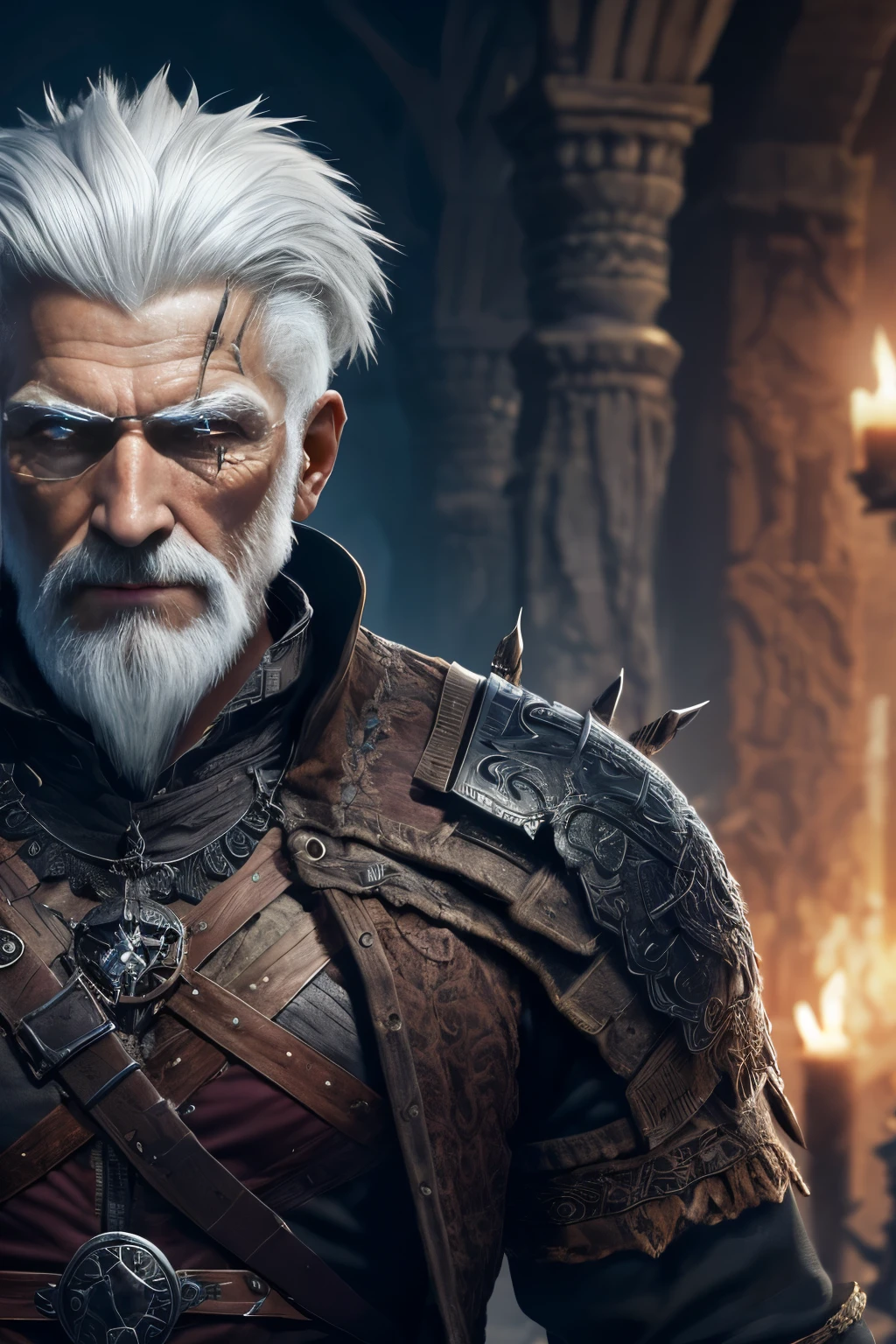 (extremely detailed 8k wallpaper), a medium photo of an old man warrior with white hair from the necromancer Gerrary, intricate, with many details, dramatic