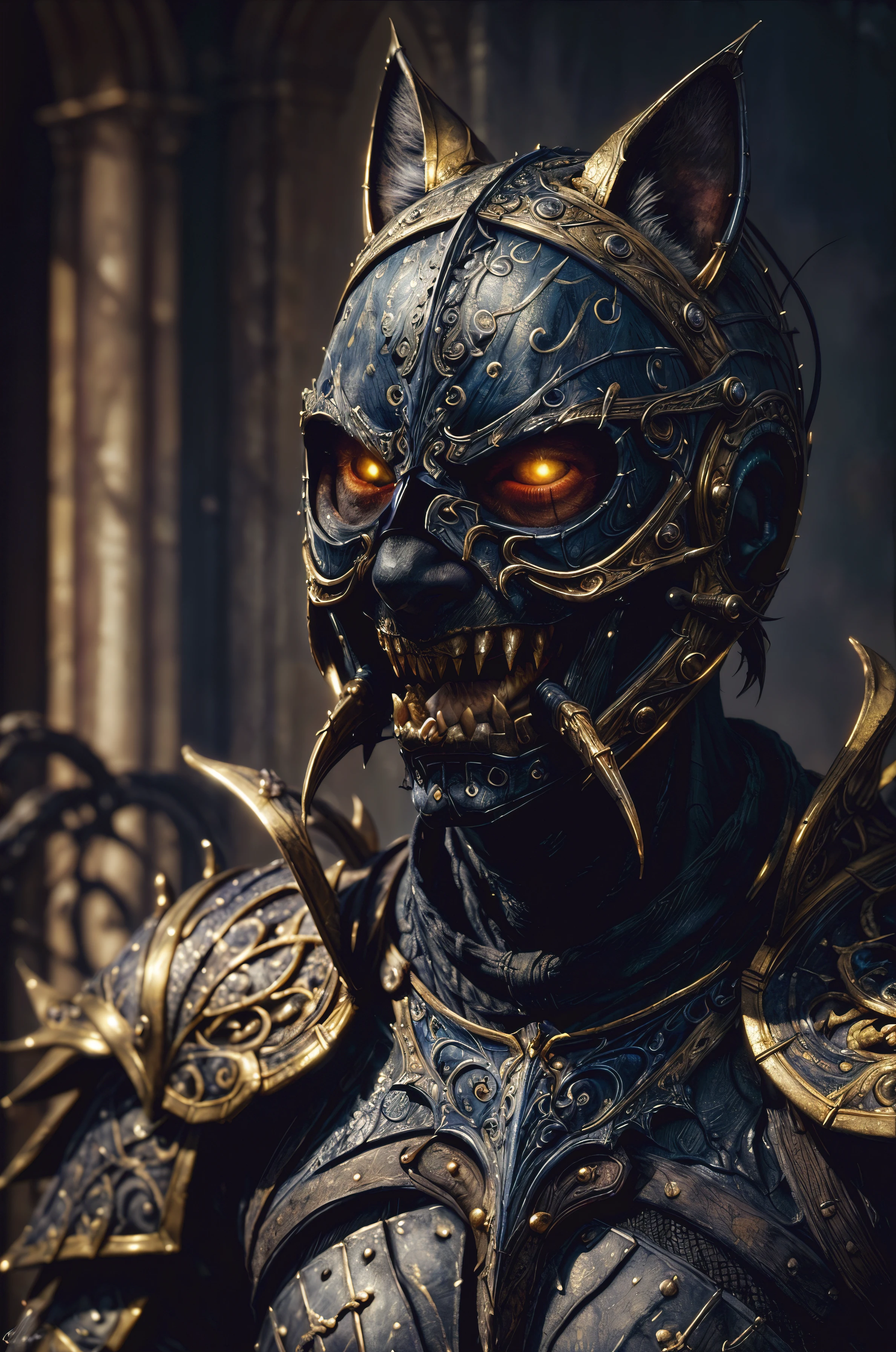 Ultra Wide Angle,dark epic background,gorgeous realistic,golden design,demon joker skull,cinematic,insane details,details Intricate,hyperdetailed,