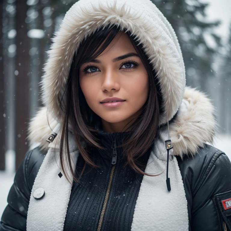 Isabel Merced, bob_cut hair, dressed like a eskimo in winter clothes, freezing cold, not pleased, showing teeth grinding, (skin texture:1.1), (high detail face:1.1), full bodyshot, high detail body, high detail clothes, (big breasts:1.3),(masterpiece), (realistic), ultra high definition, 4k, ultra high resolution, film grain, cinematic lighting, rim lighting, photo by Arny Freytag, RAW image