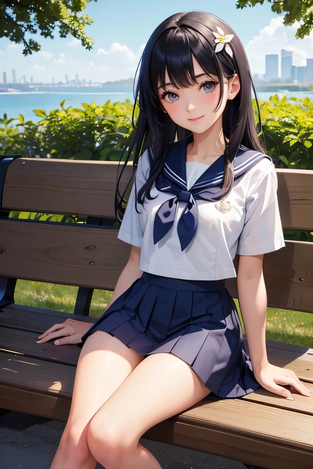 very cute and beautiful school girl,,(very detailed beautiful face and eyes:1.2),
Smile,Seifuku,(Mini skirt),sitting on a park bench,Spread legs,White panties,Dynamic Angle,Looking at Viewer,Black hair,
Flower Garden,stone stairs,shrubbery,(Best Quality,masutepiece:1.2),Intricate details,Extremely detailed,
8K resolution,Solo,Hair fluttering in the wind,Beautiful detailed sky,