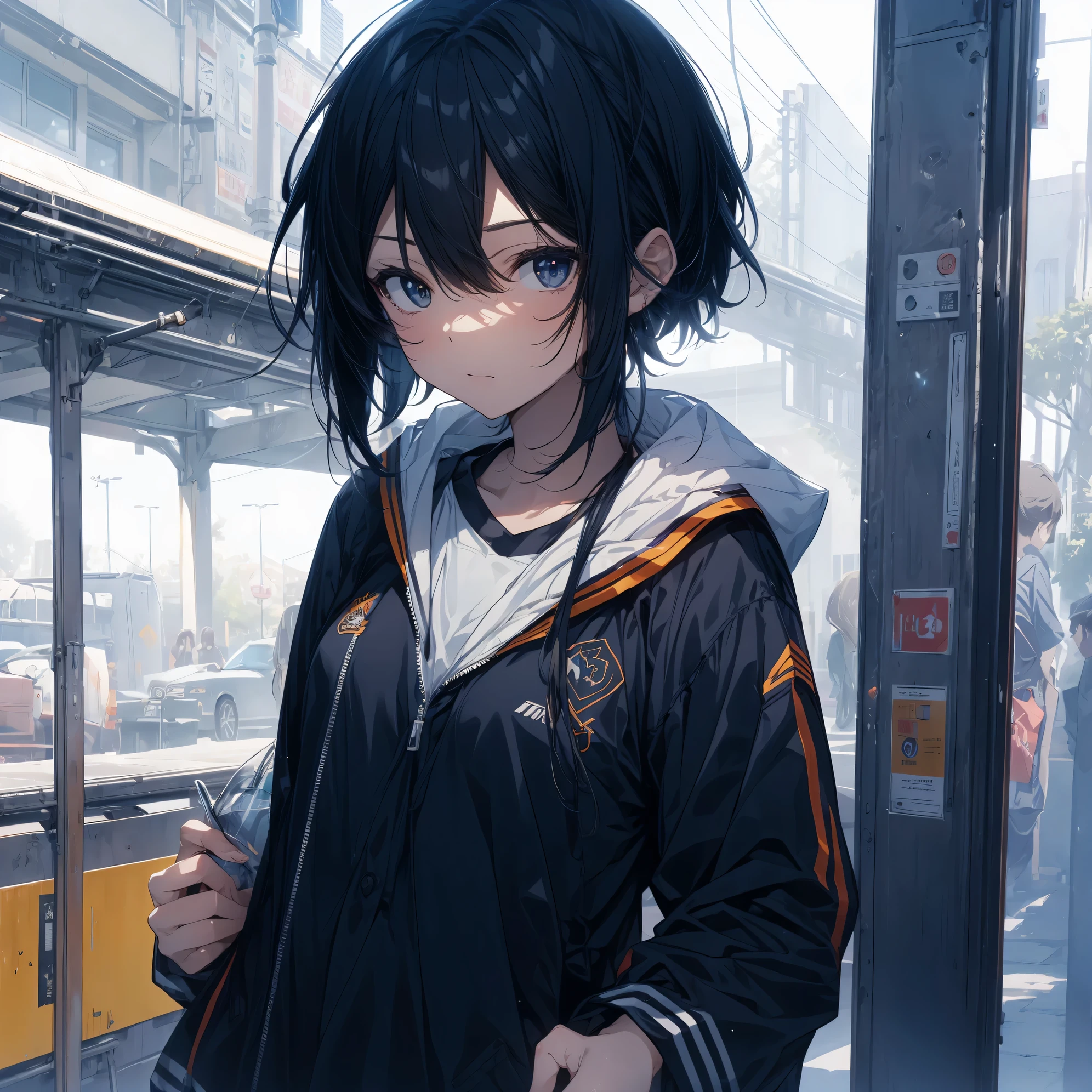 Super high quality by the art god, super detailed, High resolution, gwai&#39;s style, anime moe art style, best anime 8K konachan wallpaper, pixiv contest winner, perfect anatomy, break,(眠そうにalone学校へ行く女の子を描いてください. ),break, surreal high school girl, (alone,change,child,13 years old:1.3),All limbs, full finger,Middle school students, androgynous charm, (very, very short hair), messy hair, flat and soft chest, small ass, between legs, small eyes,beautiful detailed black eyes, Well-proportioned iris and pupils, disgusted eyes, High resolutionの詳細な髪, school uniform, skirt, On the way to school. break,super dense skin, Best lighting by famous artists, 8K, figure,