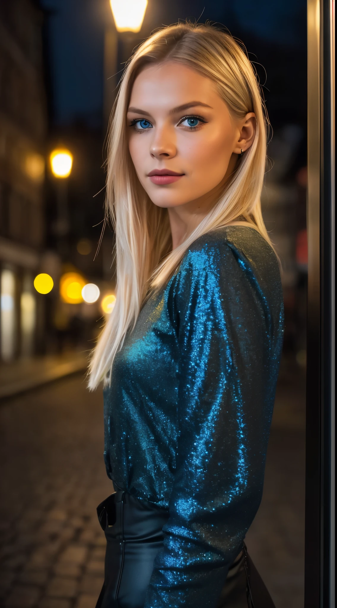 (Selfie, Draufsicht: 1.4), (straight half of the body: 1.4), RAW UHD portrait photo of a 24-year-old blonde (Blue-eyed russian woman) Eine dunkle Gasse entlanggehen, seios enormes:1.25,, Stadt bei Nacht, (legwear), (Ausschnitt), Details (Gewebe! , Haar! , Glitzer, Farbe!! , Benachteiligungen: 1.1), shiny eyes with high level of detail (Blick in die Kamera), SLR-Beleuchtung, Spiegelreflexkamera, ultra quality, Sharpness, Depth of field, Filmkorn (Mitte), Fujifilm XT3, kristallklar, Rahmenmitte, Beautiful face, Scharfer Fokus, Streetlight, Neonbeleuchtung, bokeh (schwach beleuchtet), Nacht, (Nachthimmel), Detaillierte Hautporen, Oily skin, Sonnenbrand, Komplexe AugenDetails, full entire body, seios enormes:1.25 she in italia