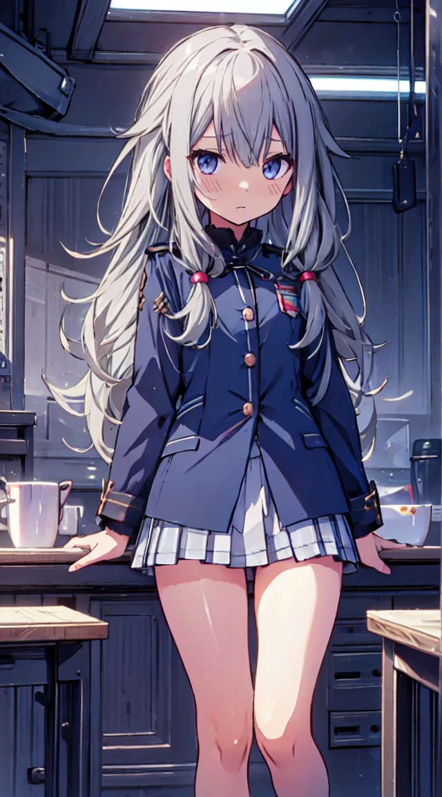 best quality, ultra detailed, absurdres, HDR, 1 loli、♡、Thighs、stunned face、uniform、In town、slender body、petite