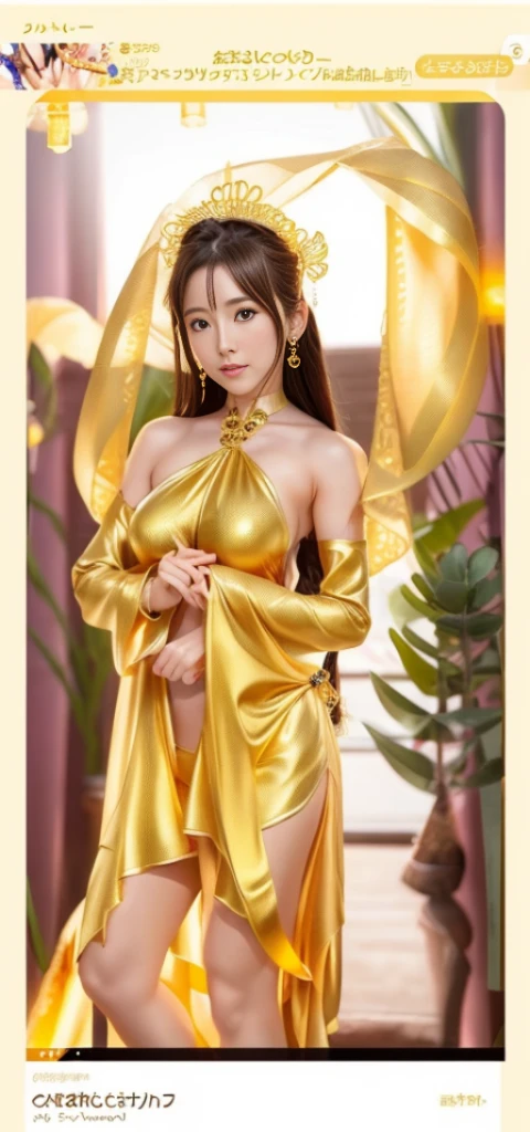 A beautiful girl ，golden micro bikini，beautiful girl，dark brown hair， anime goddess beautiful goddess , 古代のgoddess美しいファンタジー皇后)), goddess. very detailed, queen of goddess, highly detailed goddess shot, golden goddess, japanese goddess, movie goddess body shot, Young goddess, , trending on cgstation, goddess of Beauty，sexy photo pouch body，beautiful girl&#39;rocket boobs，sexy，beautiful girl goddess，cute、Gekikawa、