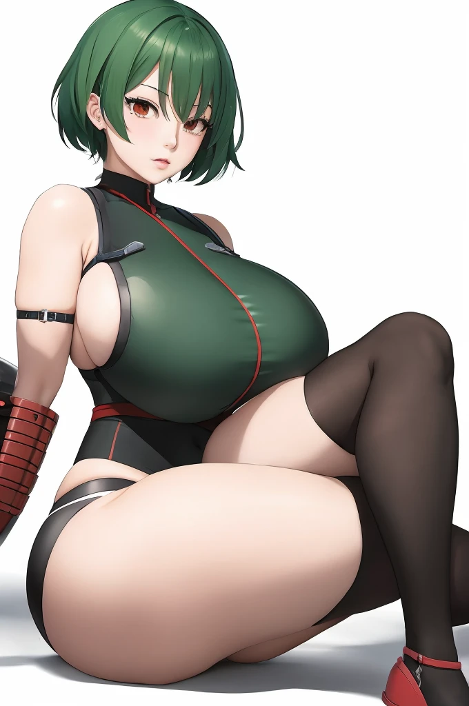 Chica anime con cabello verde y medias negras sentada en el suelo., grueso, Tatsumaki de One Punch Man, 2 segundo, 2b, oppai ciberpunk, protagonista femenina 👀 :8, chica anime seductora, masuimi max, kantai collection style, rogue anime girl ayanami rei, gama murata y artgerm, biomechanical oppai