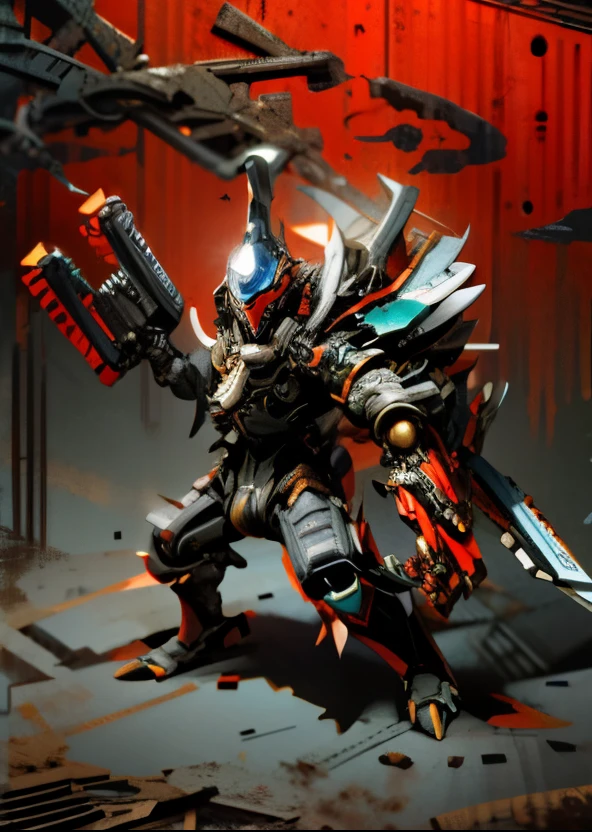 dark_fantasy,cyber punk,(chain saw,chain saw man,red:1.1),1 man,Mechanical Marvel,robot-like being,cybernetic guardian,