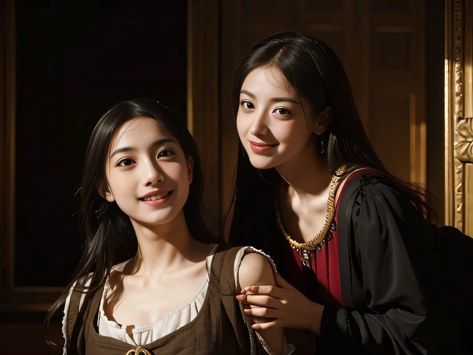female mathematician,Ancient Greek costumes,Astronomical machinery,antique,A smile,,Sweet and seductive appearance.、Caravaggio's paintings、Chiaroscuro of Caravaggio,,Cute smile, Expression of ecstasy,erotick,A sexy