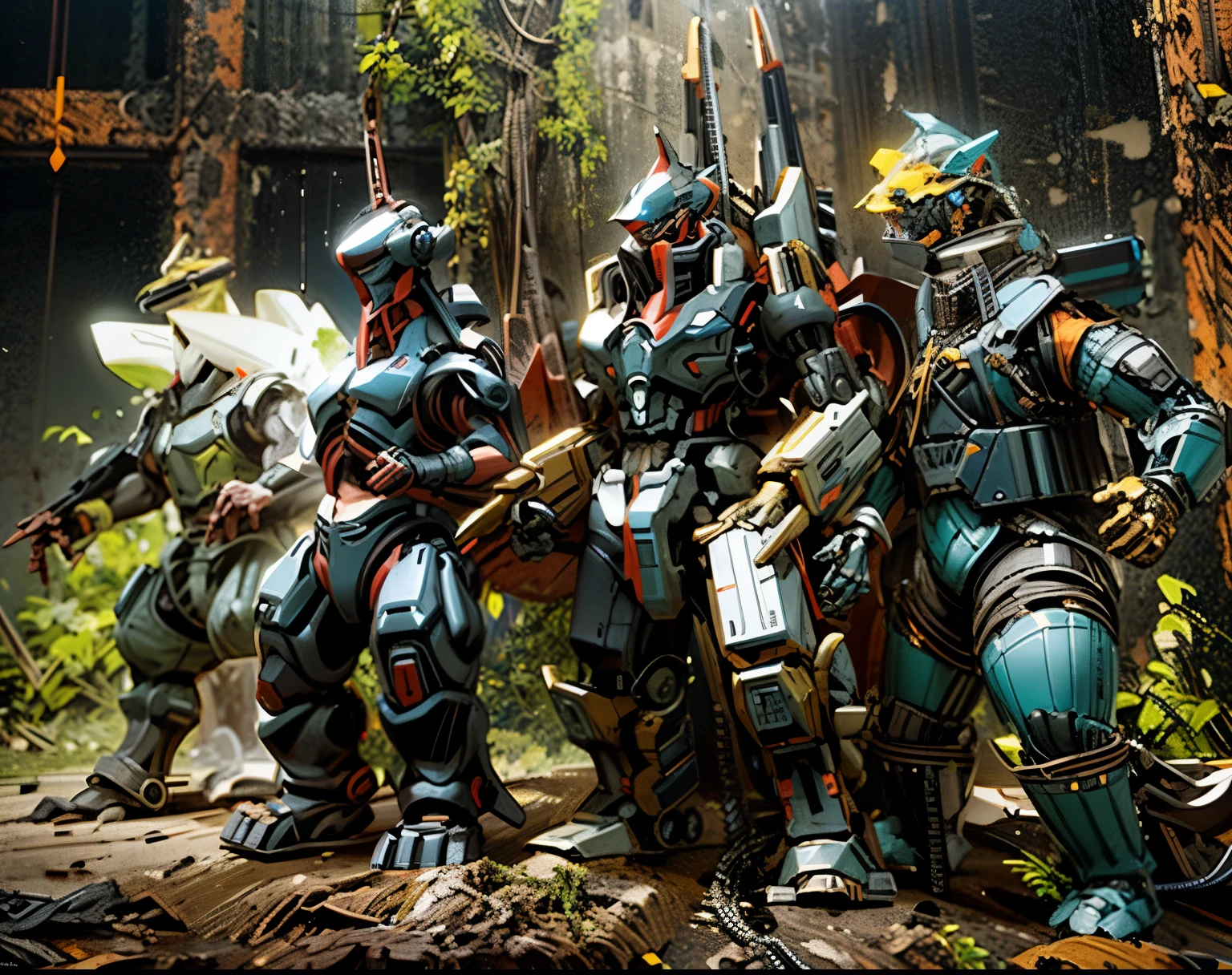 dark_fantasy,cyber punk,(chain saw,chain saw man,red:1.1),1 man,Mechanical Marvel,robot-like being,cybernetic guardian,