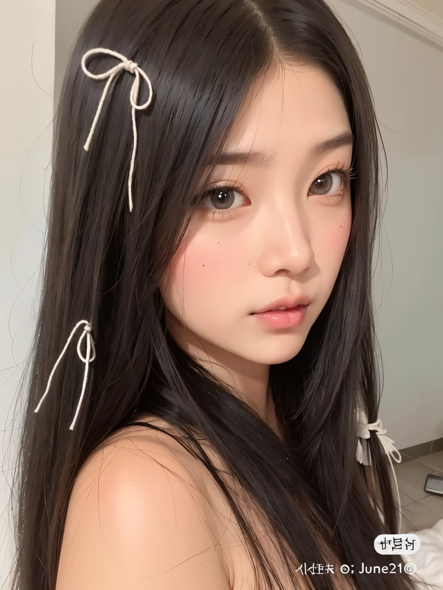 un primer plano de una mujer con cabello largo que llevaba un par de pinzas para el cabello, con coletas negras, bella delfina, peinado de coletas, con pelo largo y ojos penetrantes, asian girl with long hair, asian features, muchacha coreana, peinado de dos colas, ulzzang, pelo cortado hime negro, beautiful asian girl, peinado de corte hime blanco, pale korean adorable face