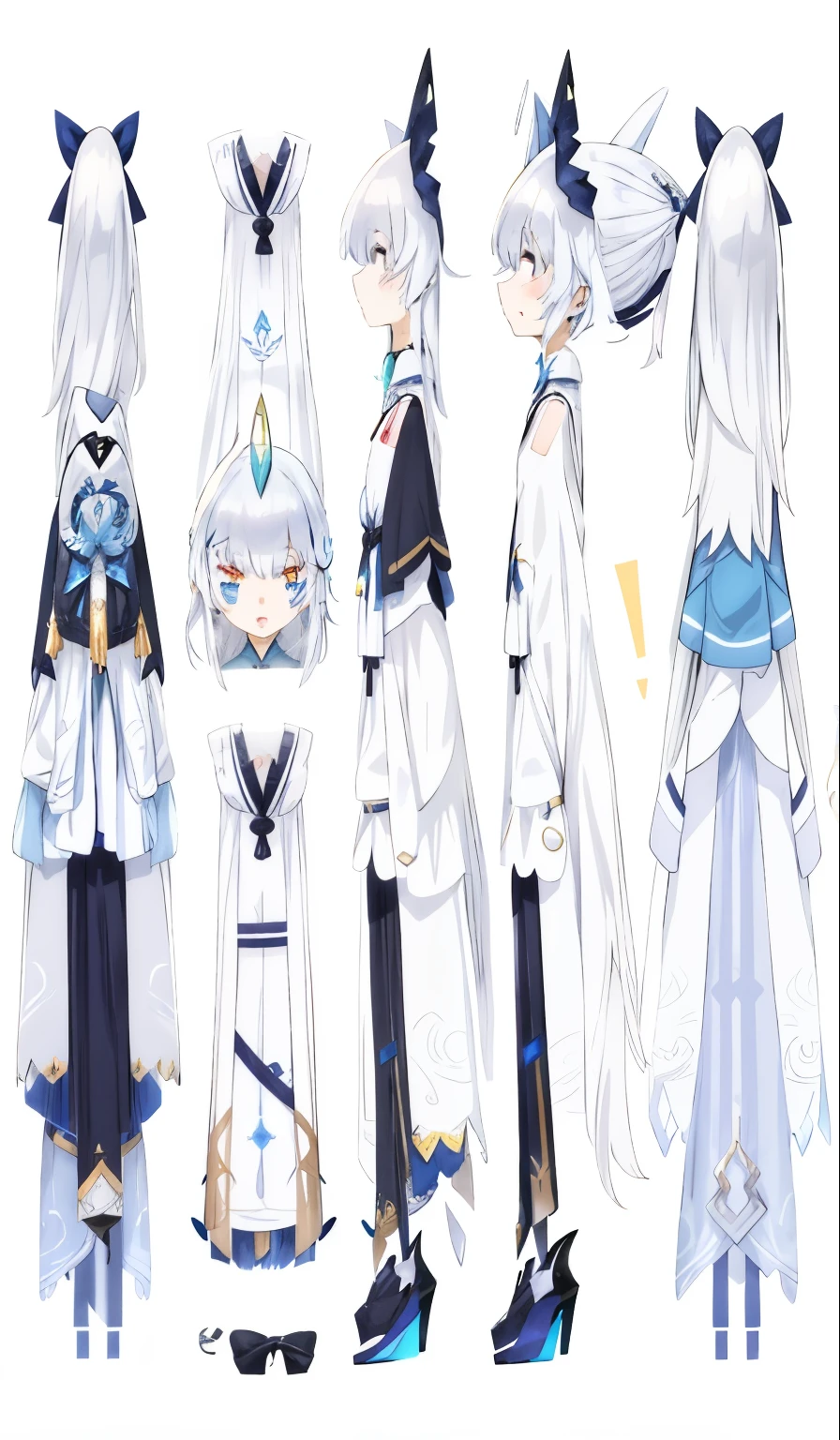 un primer plano de una persona vestida de blanco y azul, estilo carril azul, clear clothing design, dos colas blancas_guantes, personajes de azur carril, modelo de cuerpo completo anime vtuber, cuerpo completo adoptable, Nice anime character design, lunar themed attire, Hoja de referencia de personajes de anime, del videojuego azur lane, modelo de youtuber virtual live2d