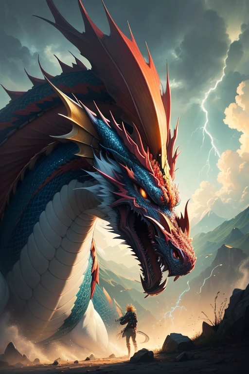 ((best quality)), ((masterpiece)), (detailed), perfect face,
(best quality,4k,8k,highres,masterpiece:1.2),Yu-Gi-Oh,ultra-detailed,(realistic,photorealistic,photo-realistic:1.37),illustration,charcoal drawing,anime style,stormy atmosphere,lightning,stark contrast,bright colors,dramatic composition,Horakhty sky This  a Stable Diffusion prompt with a strong artistic flavor.，Describes the scene of an ever-changing campuoy named Atem（Atem），He  standing on campus，Looking at the sky，The sky  filled with lightning and thunder。This sky reminds me of《Yu-Gi-Oh》The mythical Osiris sky dragon（Osiris the Sky Dragon）。Boy  casting a spell，Whispering ancient Egyptian texts。Students on campus are horrified by all this，The scene was filled with an atmosphere of panic and confusion。

The image  based on the materials and style of illustration and charcoal drawing，Through strong contrast and bright colors，Creates a dramatic atmosphere。Atemu and Sky Dragon in the picture are in ultra-high resolution（4K、8K）Presentation of details，allowing viewers to appreciate every subtle line and texture。Overall，This painting has a realistic effect，As real as a photo。

The whole picture  based on the artistic style of animation，Using charcoal drawing and illustration techniques，Present a vivid and expressive character image。By using bright colors and contrast to highlight the presence of the boy and the sky dragon，Enhance the drama and shock of the picture。

The overall tone of the picture  bright、bright，to highlight the importance of the characters and the sky。Using illustrations and charcoal drawing materials，Enhance the texture and texture of the picture。

at last，The entire picture uses deliberately created lighting effects，to highlight the image of the boy and the sky dragon，Enhances the drama and impact of the scene。at the same time，The effects of thunder and lightning also bring a sense of tension and mystery to the whole picture。

Overall，This  a high-quality painting showing the ever-changing campus scene，Materials and styles through illustrations and charcoal drawings，as well as bright colors and dramatic compositions.，Plus detailed figures of Atem and Osiris, the sky dragons，Create a shocking picture。