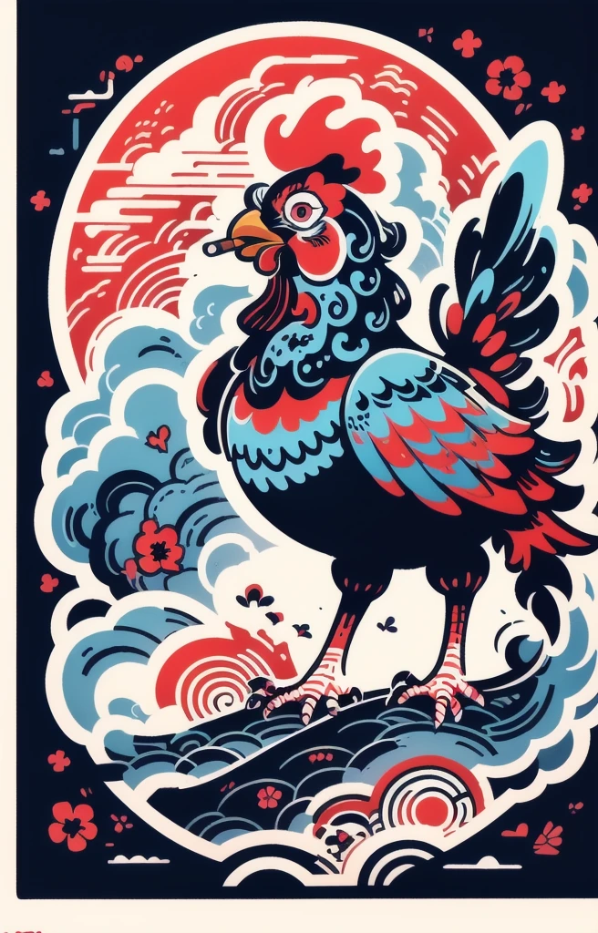 STYLE: kids illustration | SUBJECT: a playful prized black Rooster, (smoking a cigar: 1.3) | AESTHETIC: super kawaii, bold outlines | COLOR PALETTE: pastel | IN THE STYLE OF: manga