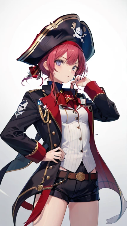 1 girl, masterpiece,  最high quality,  high quality, Marine, pirate, pirate hat,shorts