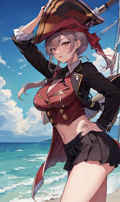 1 girl, masterpiece,  最high quality,  high quality, Marine, pirate, pirate hat,