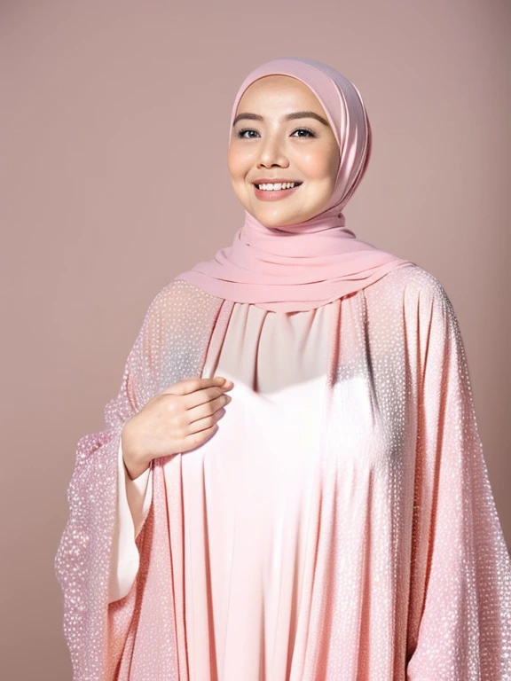 8k wallpaper, masterpiece, top-quality, ultra-detail art, 30~40 years, A MILF, beautiful mature lady, babydoll, Highly exposed, Looking through underwear, ((see through light pink kaftan:1.1)), Skindentation, seducting smile, Thick lip, chubby lips, red blush, looking at the vieweredium breast:1.1)), ((muslim woman wear light pink hijab)), ((woman wear light yellow hijab)), no hair visible, ((head covered with hijaleavage of the breast:1.1)), exaggerated plump thighs, Curvaceous hips, curvaceous buttocks, massive hips, seductived faced, Naughty face, ((extremely detailed erected :1.1)), overexposed erected nipples, one hand covered the boobs
