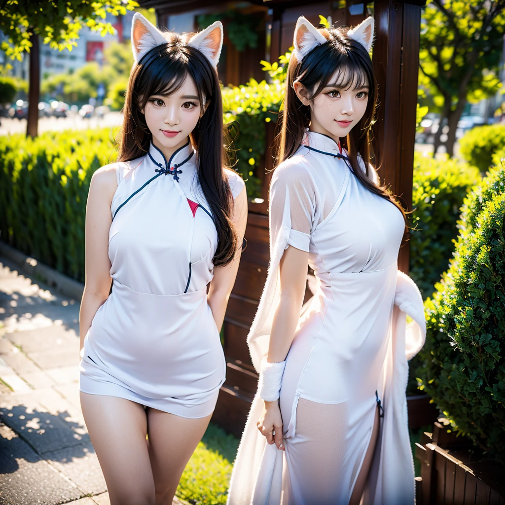 ,,exposed,cheongsam,fox ears,White fox tail,