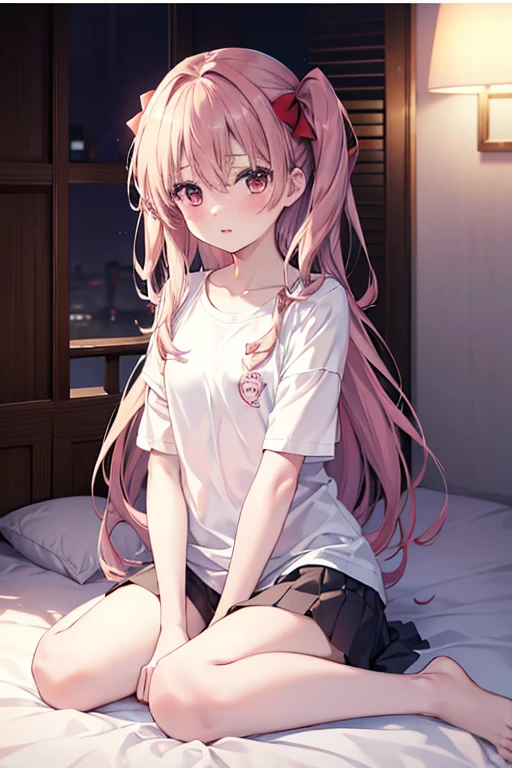 shirai_kuroko,  (8K, RAW photo, highest quality, masterpiece:1.2), 1 girl, :d,small breasts, , long hair, looking at the viewer, alone,lewd expression,indoor,sitting on the bed,blush,Breathing in the smell of Y-shirts,Close ~ eyes