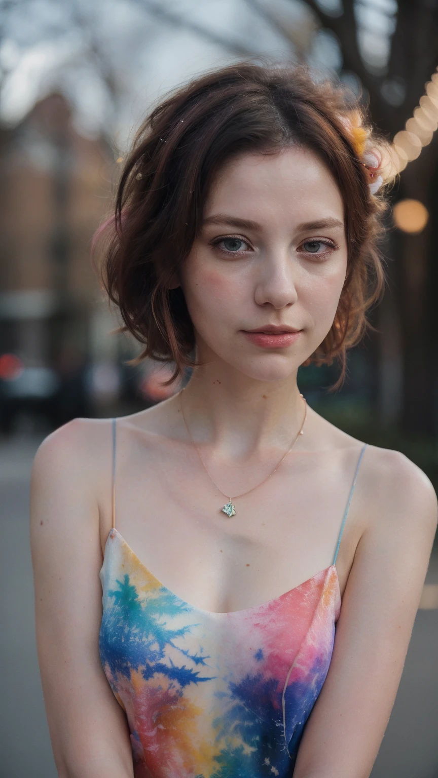 (8k, best quality, masterpiece:1.2),(best quality:1.0), (ultra highres:1.0), watercolor, a beautiful woman, shoulder, hair ribbons, by agnes cecile, half body portrait, extremely luminous bright design, pastel colors, (ink:1.3), autumn lights, silk dress necklaces, jewellers,