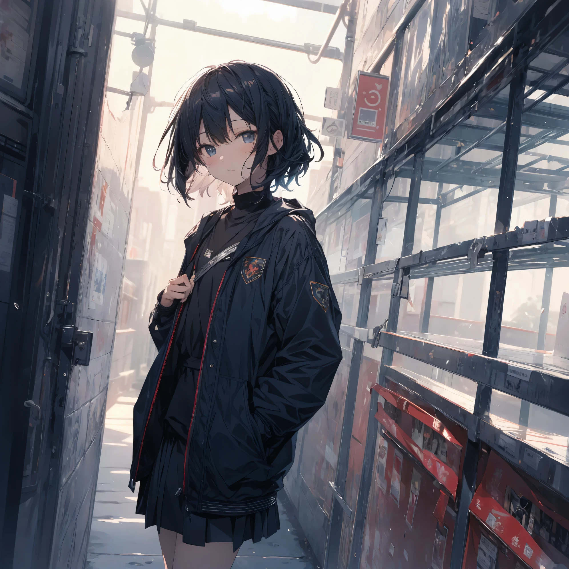 Super high quality by the art god, super detailed, High resolution, Shinkai Makoto style, anime moe art style, best anime 8K konachan wallpaper, pixiv contest winner, perfect anatomy, break,(眠そうにalone学校へ行く女の子を描いてください. ),break, surreal high school girl, (alone,change,child,13 years old:1.3),All limbs, full finger,Middle school students, androgynous charm, (very, very short hair), messy hair, flat and soft chest, small ass, between legs, small eyes,beautiful detailed black eyes, Well-proportioned iris and pupils, disgusted eyes, High resolutionの詳細な髪, school uniform, skirt, On the way to school. break,super dense skin, Best lighting by famous artists, 8K, figure,