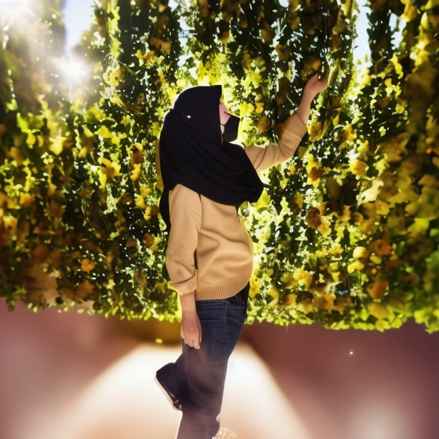 there  a woman standing in front of a wall of flowers, standing in flower field, in garden, standing in a flower field, background  heavenly, in a mall, inspired by Shaddy Safadi, inspired by Fathi Hassan, standing in a botanical garden, taken with sony alpha 9, in a scenic background, full body photogenic shot, with flowers