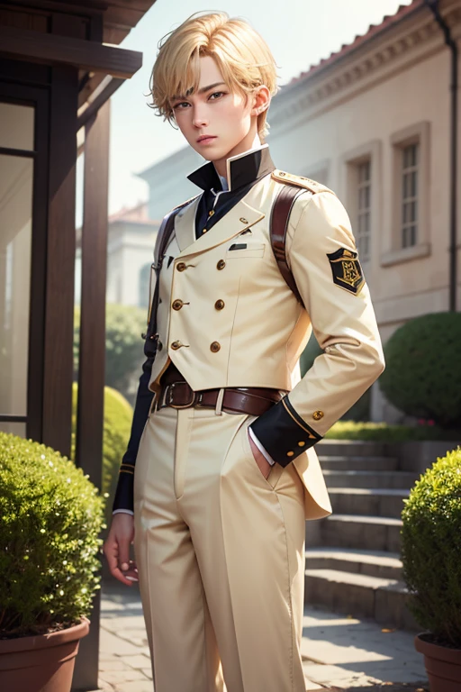 boy blonde golden eye short hair Noble uniform garden of a western-style building