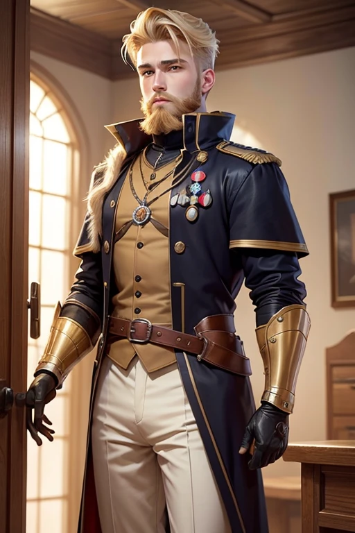 front 40Male teenager blonde all back Kaiser's beard Noble uniform uniform medieval office