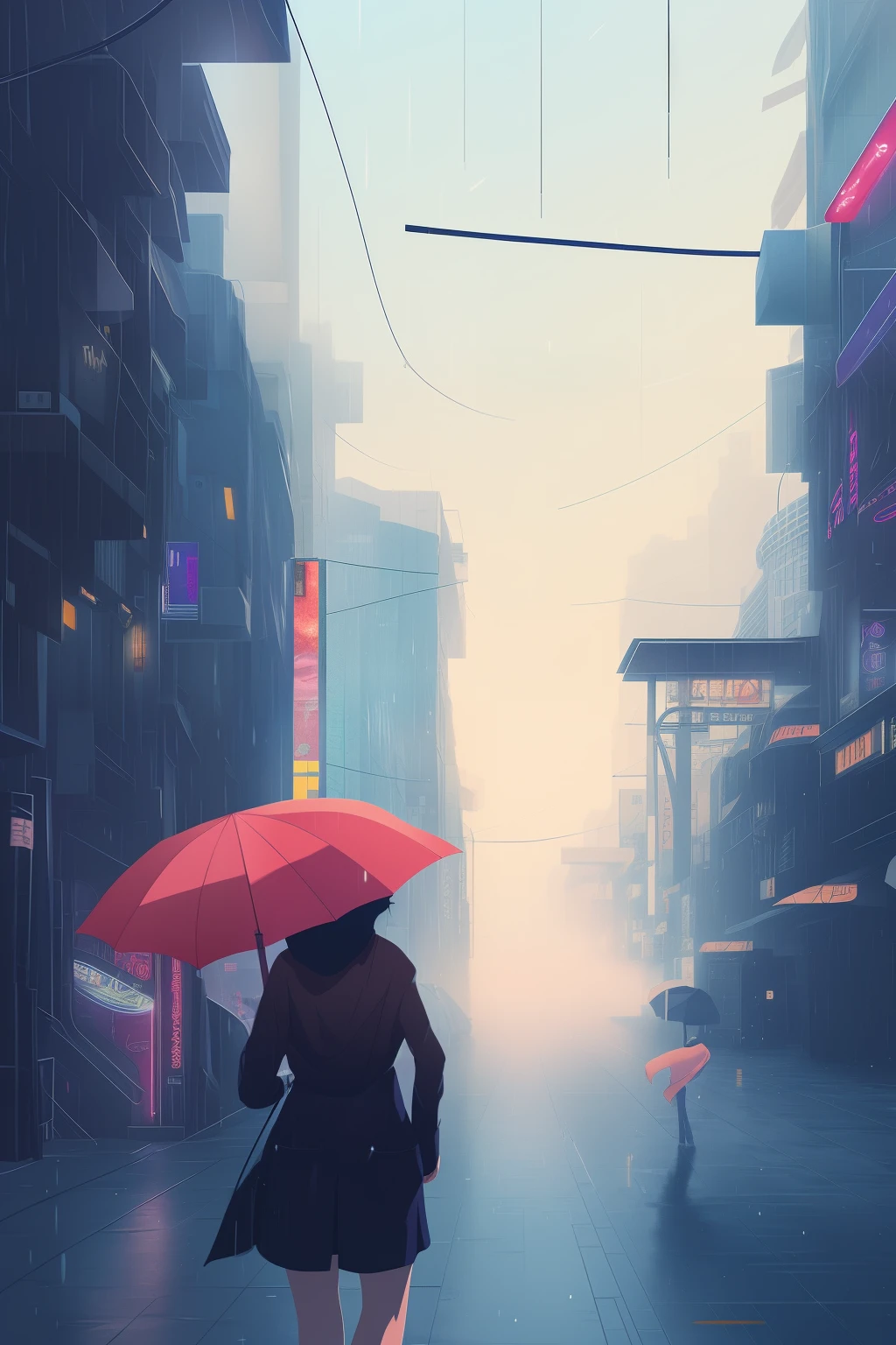 there is a young woman walking home with an umbrella, light rain, tokyo anime scene, style of alena aenami, calm sunset, beautiful anime scene, anime atmospheric, anime art wallpaper 4k, anime art wallpaper 8 k