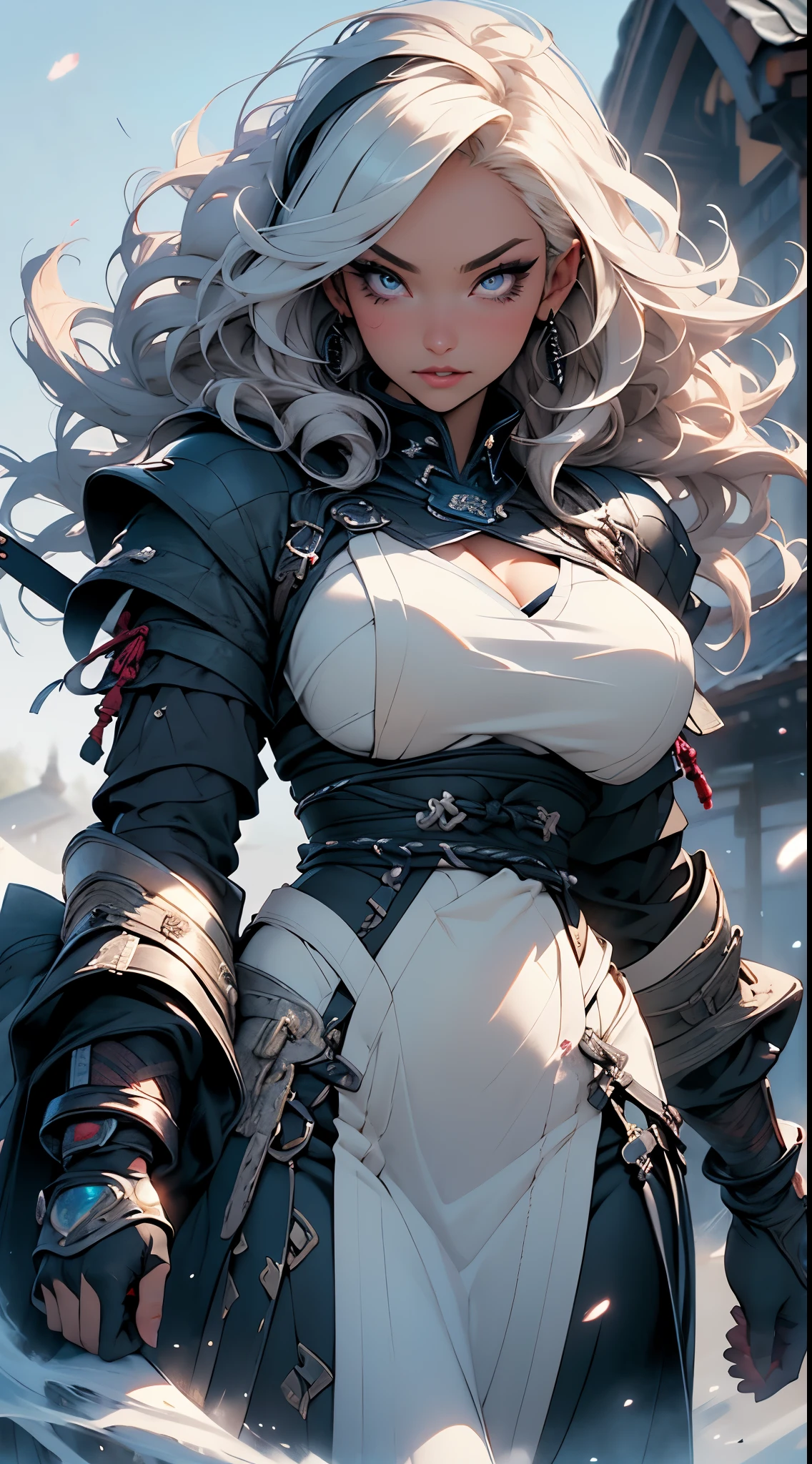 PERFECT MASTERPIECE, EXTREMELY DETAILED CG UNITY 32K UHD QUALITY RESOLUTION WALLPAPER, PHOTOREALISTIC, RAW PHOTO, PERFECT PHOTOGENIC CLARITY, OFFICIAL ART, AWARD-WINNING PORTRAIT, ULTRA HYPER-REALISTIC, ULTRA HYPER-DETAILED, SHINY REALISTIC SKIN, RAY TRACING, UNREAL ENGINE 5.8K, GLOWING AMBIENT LIGHT, The most beautiful and sexy samurai warrior girl, very long platinum white hair, vibrant moonlight eyes, long detailed eyelashes, blushing, full pouting pink lips, curvy body type, full hips, super huge enormously gigantic tits, cleavage showing, gigantic tits bursting out, wearing highly detailed samurai battle armor with sashimono war flag, (leaning forward arching her back in a sexy seductive slutty pose:1.3), looking at the viewer, full body portrait, cowboy shot depth of field, sexy seductive slutty facial expression, cherry blossoms blowing in the wind, cosmic aesthetic atmospheric feudal Japan background