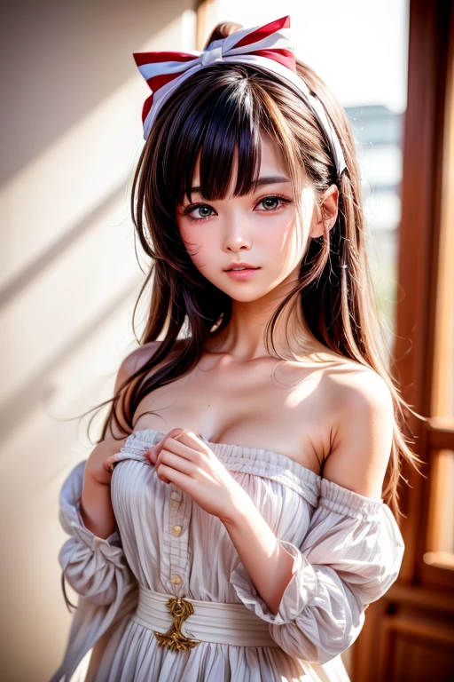 8-year-old girl、Twin tails、Headband。(Random Nudes)，Exhibitionism，Random exposure of genitals。　Beautiful areola。低いTwin tailsヘア。Fine hair