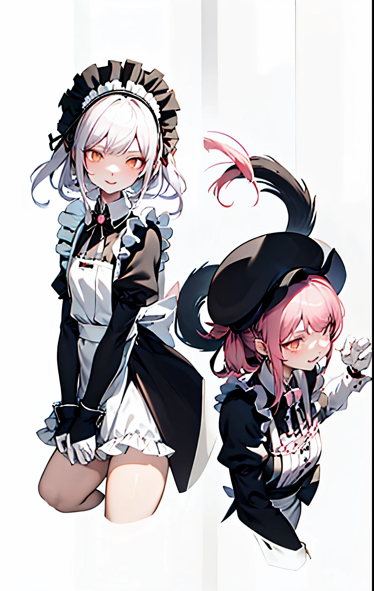 there are two cats dressed up in costumes and hats, anime cat girl in a maid costume, of a catboy! maid! dress, in style of cytus and deemo, anthropomorphic!!, !!!anthropomorphic!!!, !anthropomorphic!, digital art from danganronpa, anthropomorphic cat