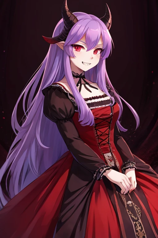 masterpiece, best quality, sharp focus, absurdres, ++ 1girl, solo, fantasy, light purple hair, very long hair, curly hair, french braid, single sidelock, forehead, red eyes, pink eyes, multicolored eyes, small chest, flat chest, loli, victorian dress, black dress, black corset, neckwear, off-shoulder dress, frills, dollgirl, doll joints, ++ pov, from below, looking at viewer, dungeon background, (blood:1.4), cold, neutral
