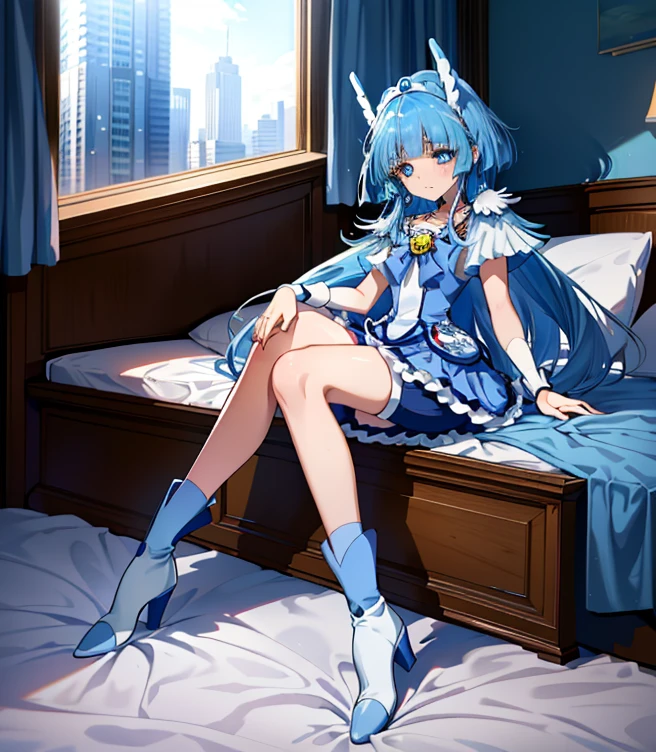 masutepiece, Best Quality,Sleeping on my back on the bed，Crab crotch，show your boots，thigh high boots，globe，Strange thieves，Elegant, 1girl in, well-muscled，Cute, blushed, Looking at Viewer, frombelow,body suit, jail，Blue eyes, Beautiful eyes, Beautiful background, light Particle, Sun rays, Dramatic Lighting, Outside, shiny, Realistic, masutepiece, Best Quality, Ultra-detailed, Detailed, Scenery, Beautiful detailed eyes, detailed hairs