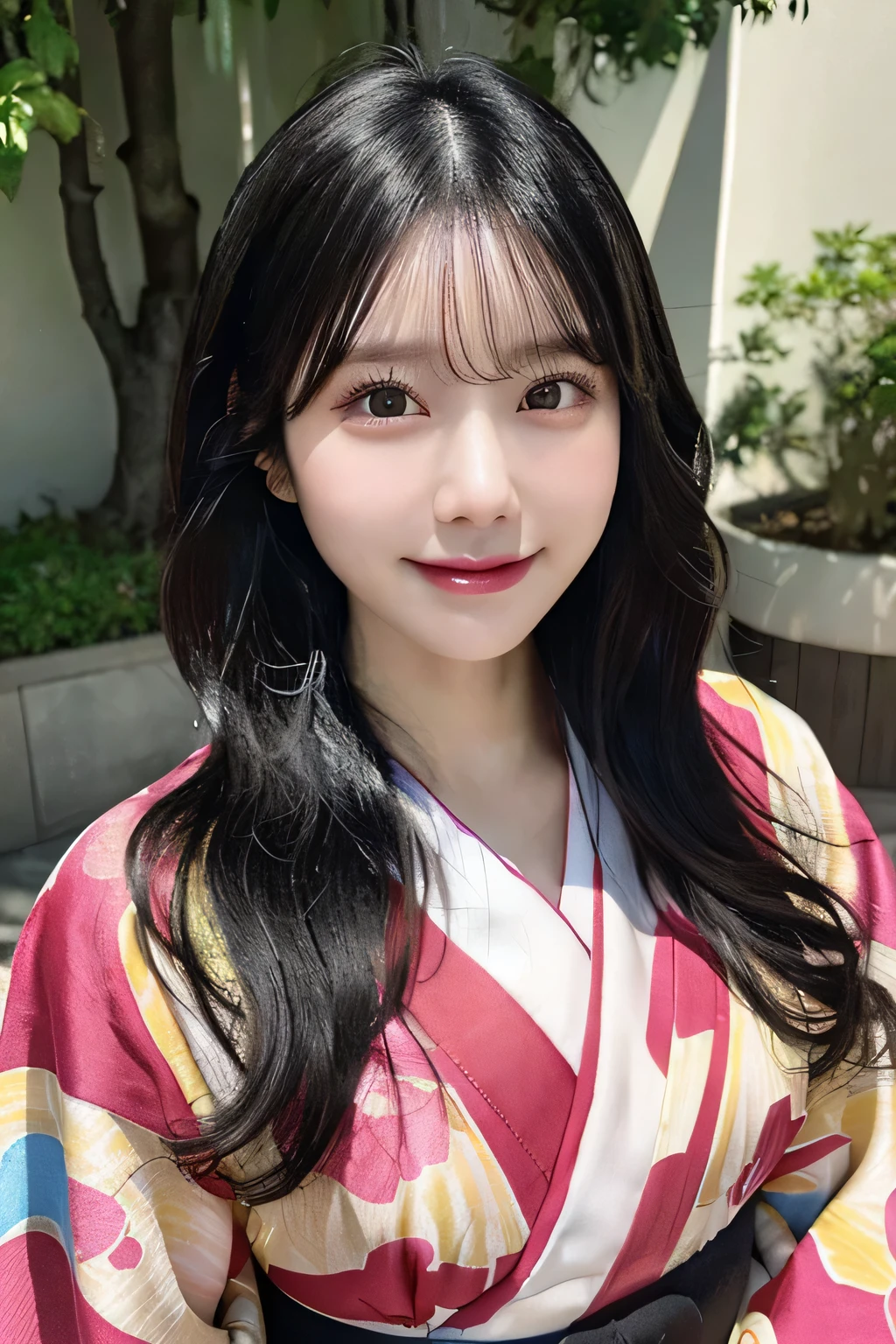(kimono)、random pose、(highest quality,masterpiece:1.3,ultra high resolution,),(Super detailed,caustics),(Photoreal:1.4,RAW shooting,)ultra-realistic capture,very detailed,High resolution 16K human skin close-up、 natural skin texture、、Skin tone looks even and healthy、 Use natural light and color,1 girl,Japanese,33 years old,cute,black haired,middle hair,,smile,,(written boundary depth、chromatic aberration、、wide range of lighting、natural shading、)、