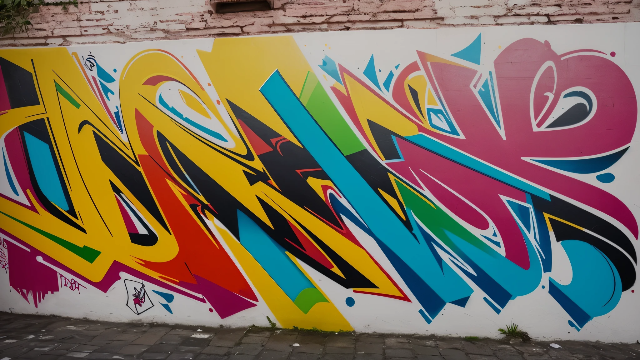 (Melhor qualidade, high resolution),uma parede coberta de tijolos vermelhos,a series of blank posters,Grafites na parede, arte de rua,texturas arenosas,fotografia de rua,cores desbotadas,atmosfera vibrante, decair,Graffiti artists in action,raw and authentic,contraste entre o vazio dos cartazes e o ambiente vibrante,cena de arte underground,textura da alvenaria,jogo de luz e sombra na parede,Graffiti transforming space (((escrito "Enther"))),abstract expressions,pop de cores contra o fundo de tijolo vermelho,pinceladas proeminentes,narrativa visual cativante.
