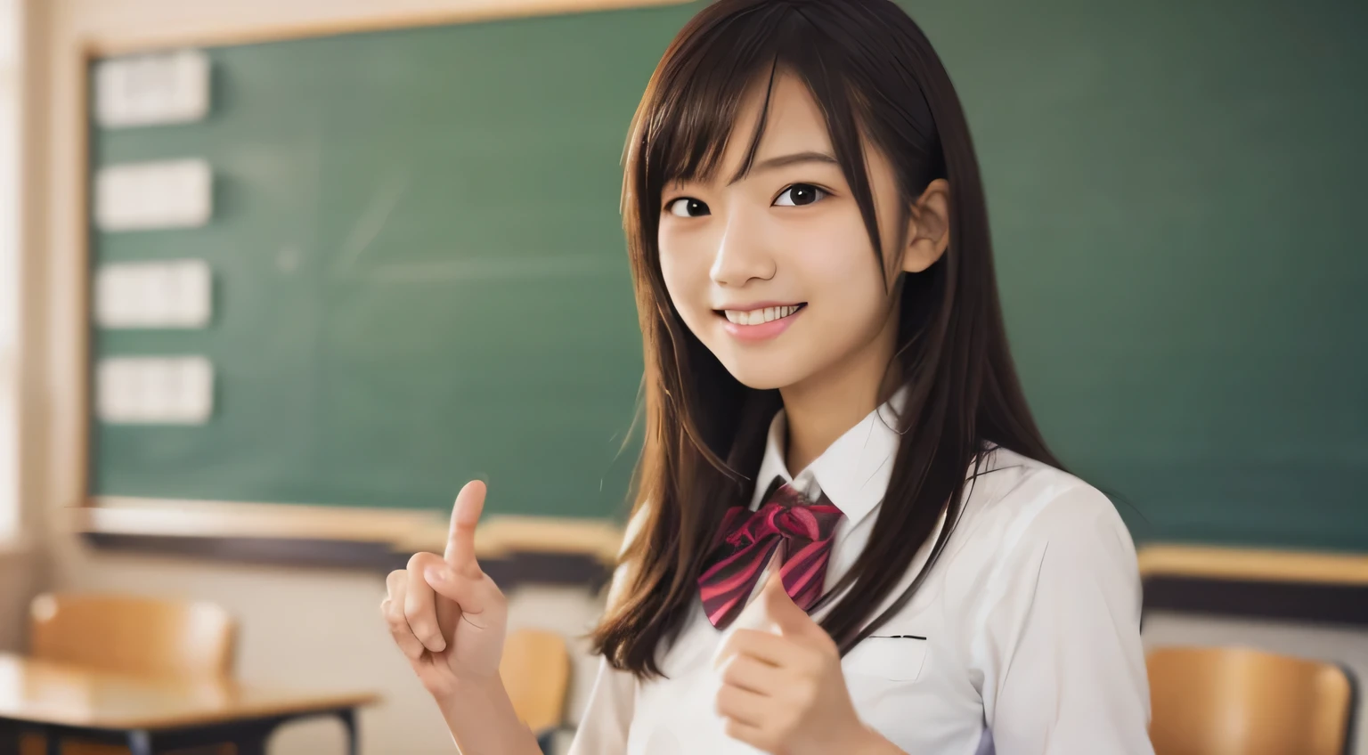 Laughing Japanese high school girl、High 、School classroom、Laughing with your mouth open、Smiling at the camera