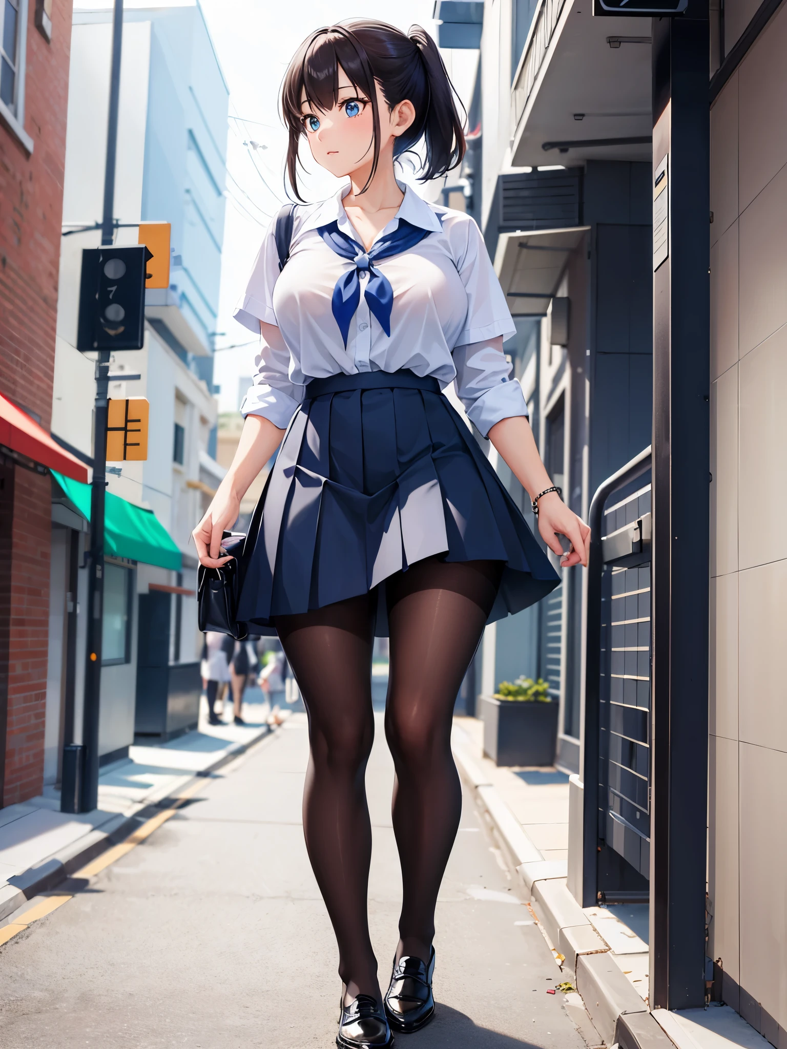 NSFW,(4girls with school bags standing in a school hallway:1.3),(Long skirt:1.6),(high detailed Black pinafore Dress,Belt,red bowtie:1.4),(skirt lift,lifted by self:1.5),(vaginal object insertion,high detailed vibrator,pussy juice,ahegao,trembling:1.5),(Various color hair),(:D,Smile,long hair with side ponytail,long hair with braid,short hair,disheveled hair:1.2),ahoge, (hair ribbon,scrunchie),Tareme,fullbody,wet,(shiny skin),medium breasts,beautiful detailed eyes,dot nose, side blunt bangs, hairs between eyes,perfect lighting,daytime,Light leak,morning,dynamic angle,looking at viewer,(from below:1.4),(extremely detailed CG:1.2),(8k wallpaper:1.2),(masterpiece:1.2),, Bill Sienkiewicz inspired art