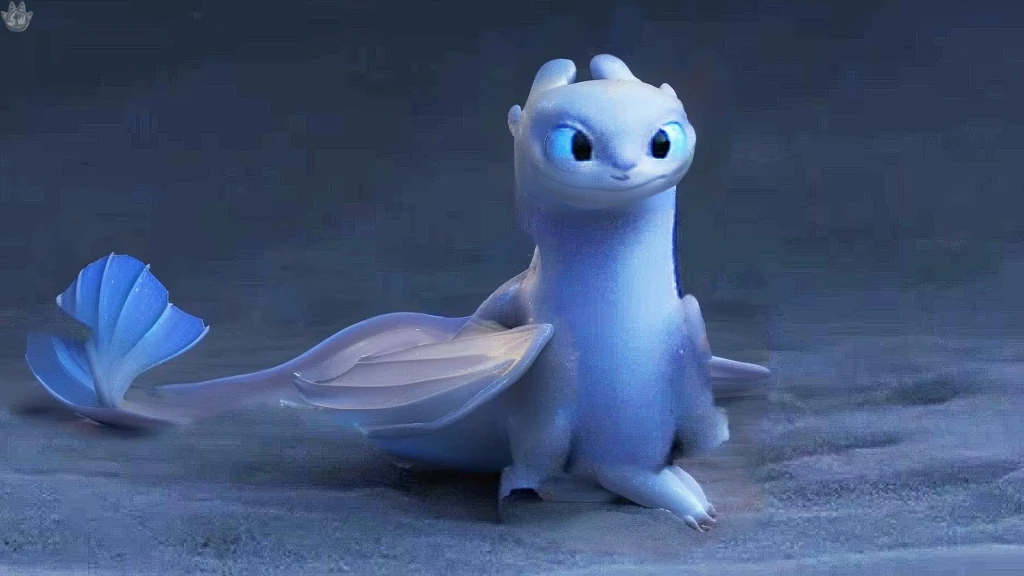 nublessv1,membranous wings, blue eyes,tail, (ultra-detailed, realistic:1.37),finned paws, salamander, smooth blue scales, deep-sea creature, vibrant colors, ethereal lighting, smooth skin, salamander-like, large dorsal fin, webbed paws, smooth scales, light purple eyes, fins, salamander like dragon,