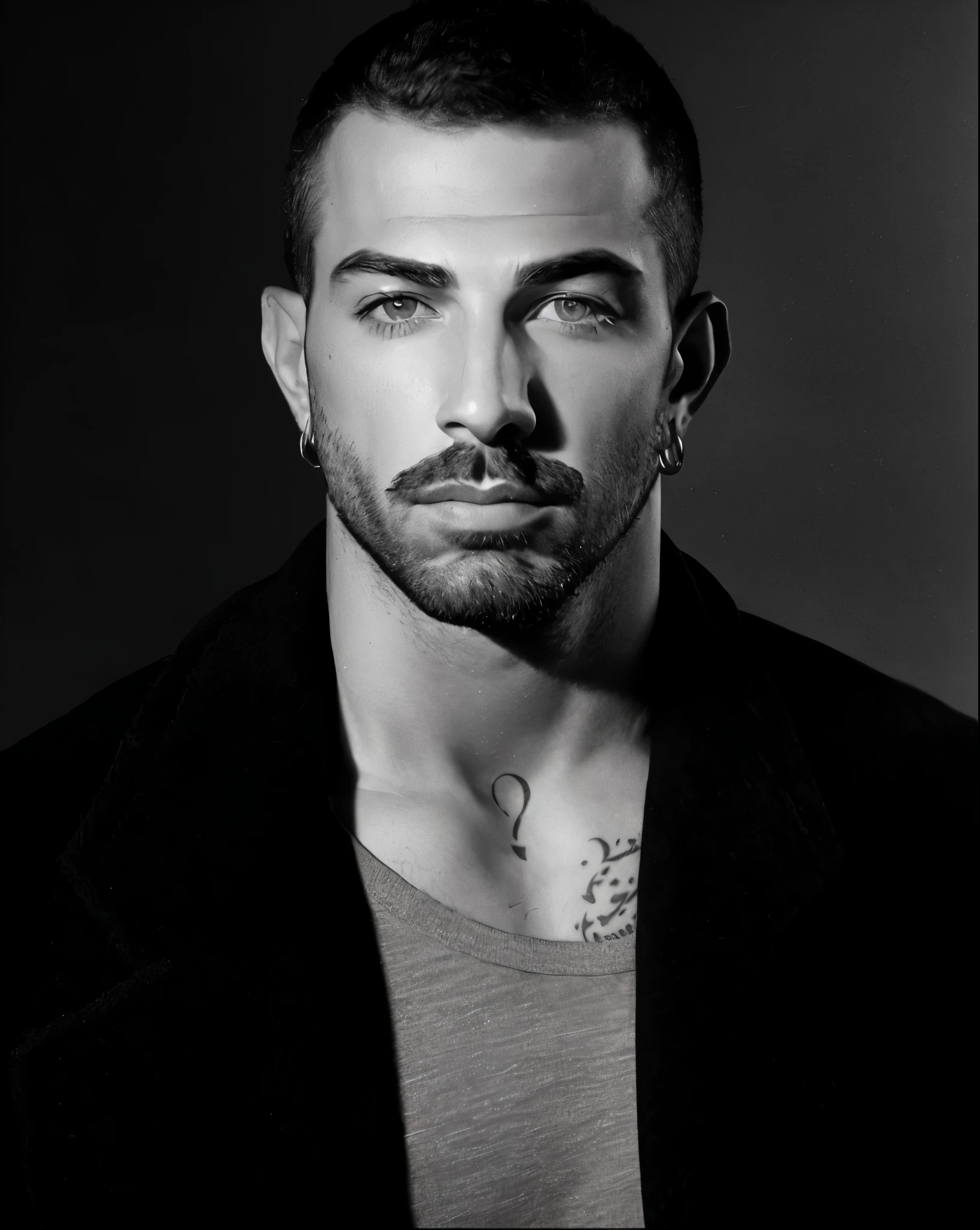 faaris azura with a beard and a tattoo on his chest, by Daniel Gelon, handsome faaris azura, official photo, inspired by Ludovit Fulla, handsome faaris azura, masculine and handsome, faaris azura